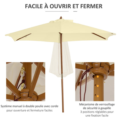 Outdoor Garden Umbrella Double Top Hexagonal Large Size Jardin Ø 2.5 x 2.3H m Bamboo Wood Cream