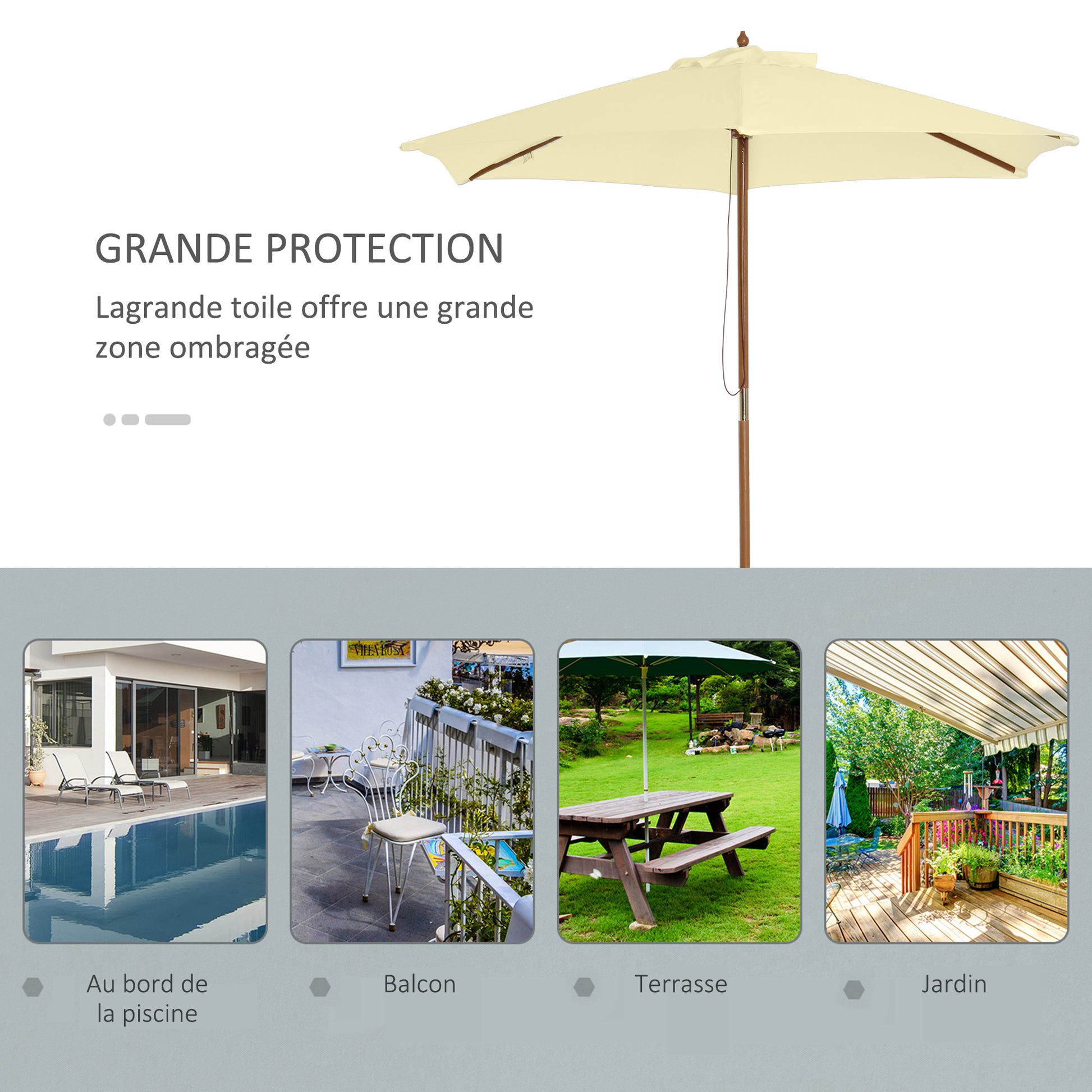 Outdoor Garden Umbrella Double Top Hexagonal Large Size Jardin Ø 2.5 x 2.3H m Bamboo Wood Cream