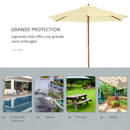 Outdoor Garden Umbrella Double Top Hexagonal Large Size Jardin Ø 2.5 x 2.3H m Bamboo Wood Cream