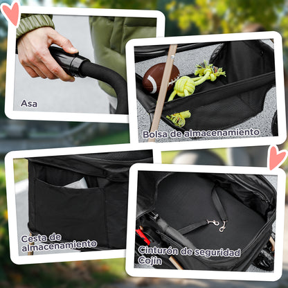 Foldable 3 in 1 Dog Stroller Pet Stroller for Small Dogs with Storage Basket Mesh Window Cup Holder and 2 Universal Wheels 76x50x102 cm Black