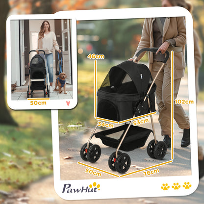 Foldable 3 in 1 Dog Stroller Pet Stroller for Small Dogs with Storage Basket Mesh Window Cup Holder and 2 Universal Wheels 76x50x102 cm Black