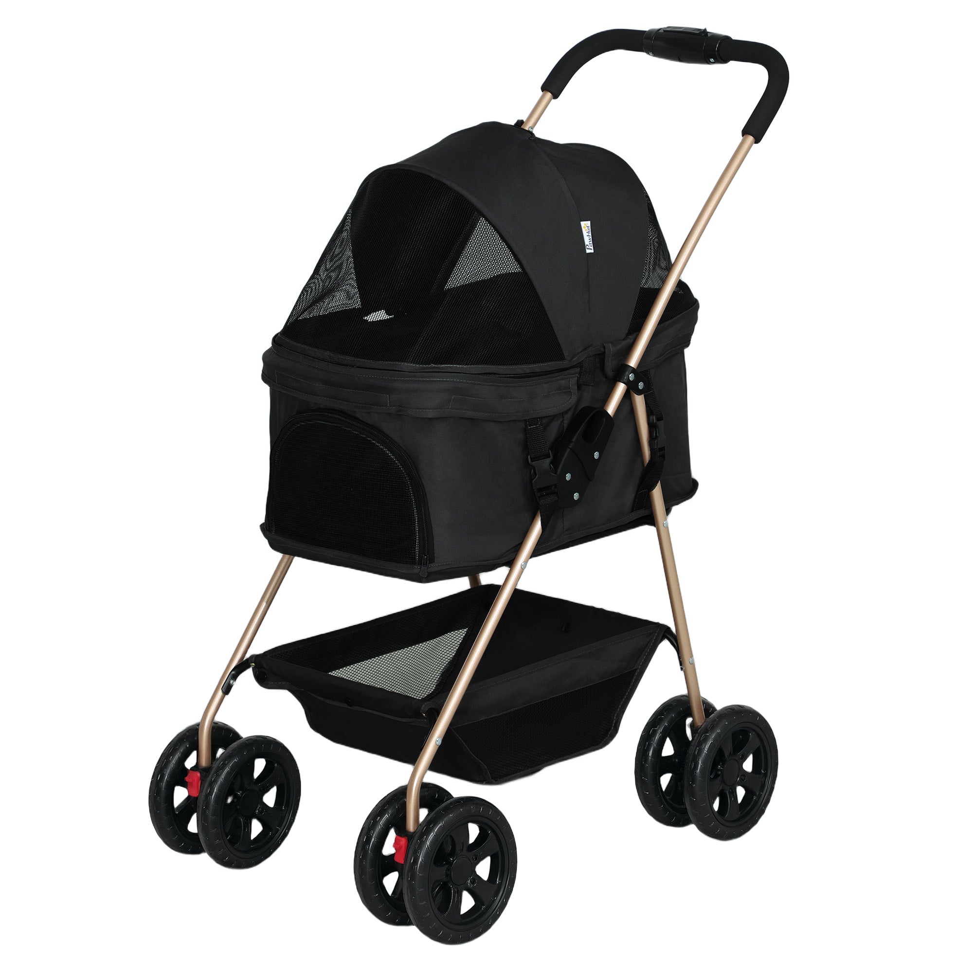 Foldable 3 in 1 Dog Stroller Pet Stroller for Small Dogs with Storage Basket Mesh Window Cup Holder and 2 Universal Wheels 76x50x102 cm Black