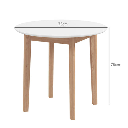 Dining Table, Round Kitchen Table for 2 Persons, Dining Table with Country Style, for Living Room, Solid Wood, Ø75 x 76 cm, White