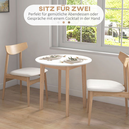 Dining Table, Round Kitchen Table for 2 Persons, Dining Table with Country Style, for Living Room, Solid Wood, Ø75 x 76 cm, White