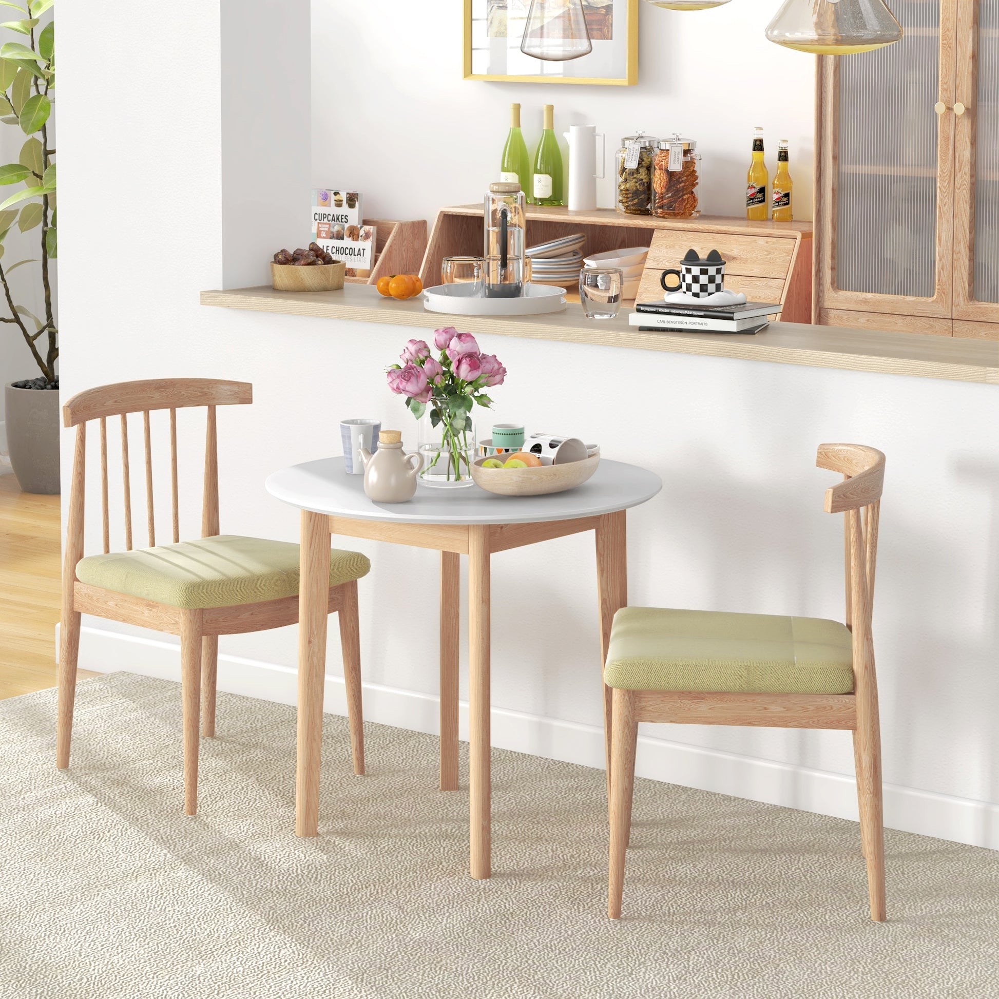 Dining Table, Round Kitchen Table for 2 Persons, Dining Table with Country Style, for Living Room, Solid Wood, Ø75 x 76 cm, White