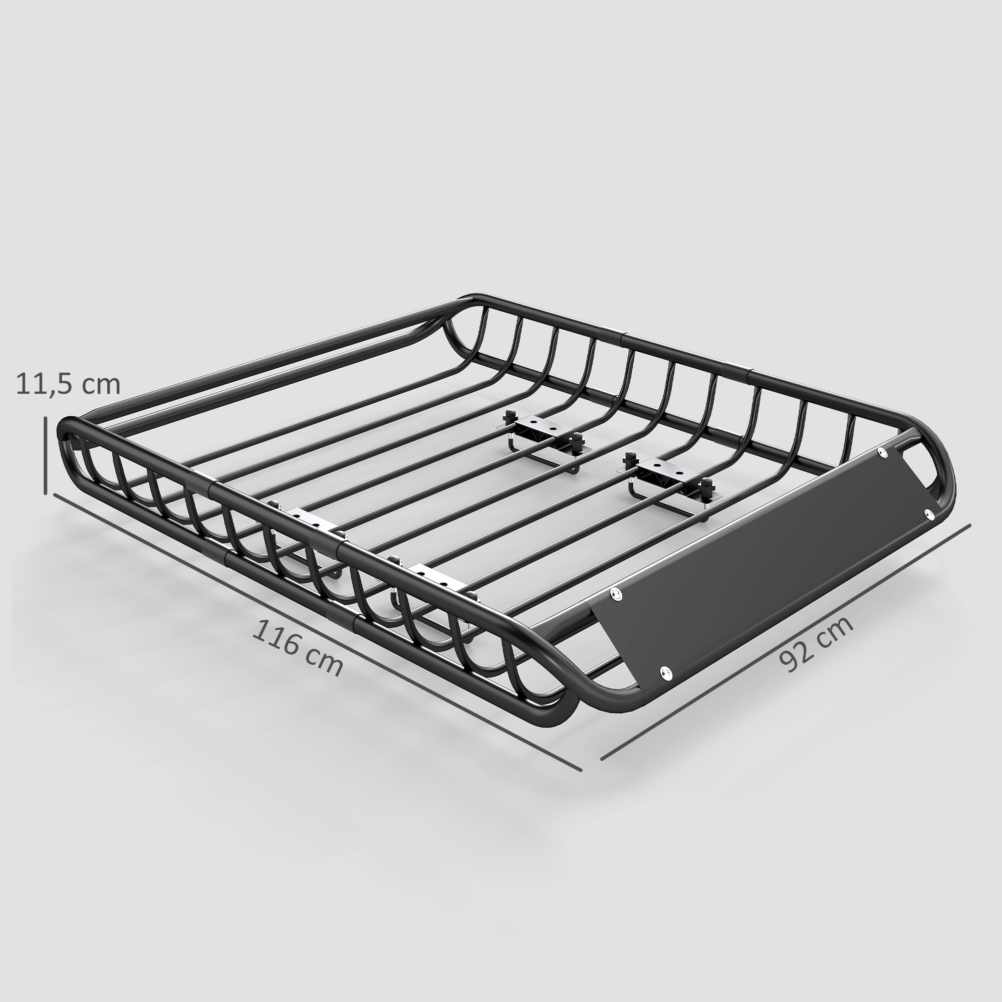SPORTNOW Universal Roof Cargo Basket with Wind Deflector — Steel, Rust-Resistant, 150 kg Capacity, 116 x 92 x 11.5 cm (45.7 x 36.2 x 4.5 in) — Black