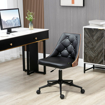 Swivel Office Chair Ergonomic Desk Chair Upholstered in PU Leather with Adjustable Height Rocking Function for Living Room Bedroom Office 53x62x87 cm Black