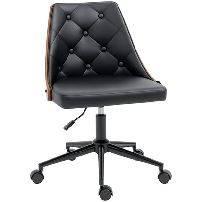 Swivel Office Chair Ergonomic Desk Chair Upholstered in PU Leather with Adjustable Height Rocking Function for Living Room Bedroom Office 53x62x87 cm Black