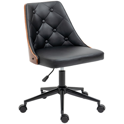 Swivel Office Chair Ergonomic Desk Chair Upholstered in PU Leather with Adjustable Height Rocking Function for Living Room Bedroom Office 53x62x87 cm Black