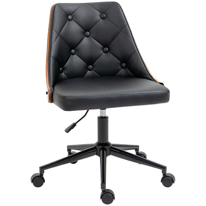 Swivel Office Chair Ergonomic Desk Chair Upholstered in PU Leather with Adjustable Height Rocking Function for Living Room Bedroom Office 53x62x87 cm Black