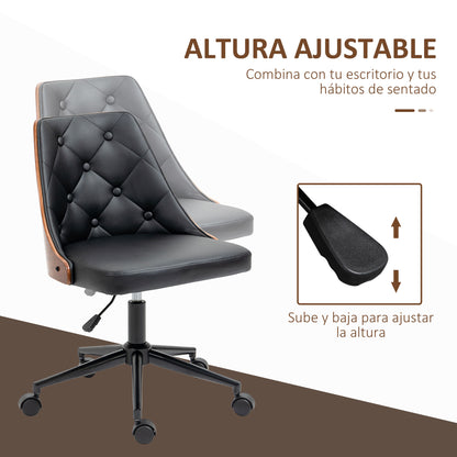 Swivel Office Chair Ergonomic Desk Chair Upholstered in PU Leather with Adjustable Height Rocking Function for Living Room Bedroom Office 53x62x87 cm Black
