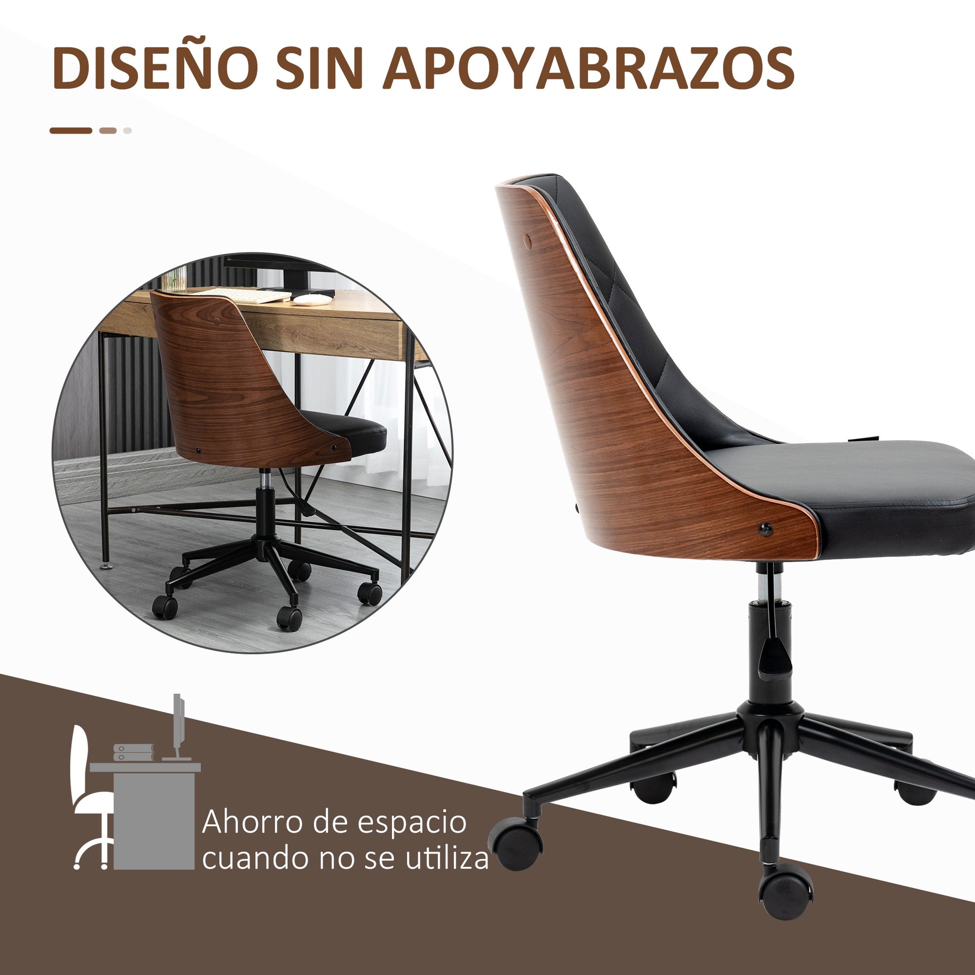 Swivel Office Chair Ergonomic Desk Chair Upholstered in PU Leather with Adjustable Height Rocking Function for Living Room Bedroom Office 53x62x87 cm Black