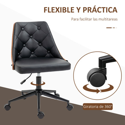 Swivel Office Chair Ergonomic Desk Chair Upholstered in PU Leather with Adjustable Height Rocking Function for Living Room Bedroom Office 53x62x87 cm Black