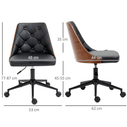 Swivel Office Chair Ergonomic Desk Chair Upholstered in PU Leather with Adjustable Height Rocking Function for Living Room Bedroom Office 53x62x87 cm Black