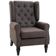 Wingback Chair with Tufting, High Backrest, Upholstered Lounge Chair with Rounded Armrests, Wooden Legs, for Bedroom, Living Room, up to 160 kg, Brown