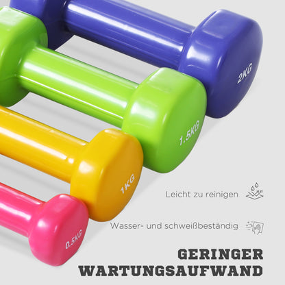 Dumbbell Set, 4 Pack Dumbbells, Dumbbell Set with Case made of Cast Iron, Portable, 0.5kg, 1kg, 1.5kg, 2kg Dumbbells for Men and Women, Dumbbell Set for Home, Gym, Strength Training