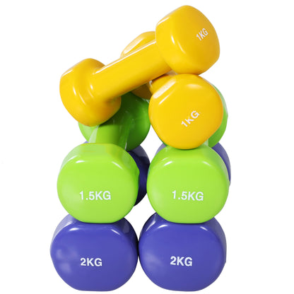 Dumbbell Set, 4 Pack Dumbbells, Dumbbell Set with Case made of Cast Iron, Portable, 0.5kg, 1kg, 1.5kg, 2kg Dumbbells for Men and Women, Dumbbell Set for Home, Gym, Strength Training