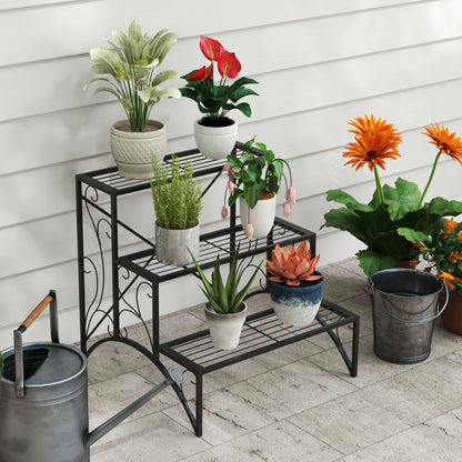 3-Tier Plant Stand, Indoor and Outdoor Plant Stand, Metal Plant Stand, 60x60x60 cm, Black