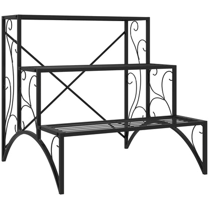 3-Tier Plant Stand, Indoor and Outdoor Plant Stand, Metal Plant Stand, 60x60x60 cm, Black