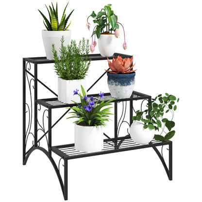 3-Tier Plant Stand, Indoor and Outdoor Plant Stand, Metal Plant Stand, 60x60x60 cm, Black