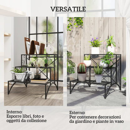 3-Tier Plant Stand, Indoor and Outdoor Plant Stand, Metal Plant Stand, 60x60x60 cm, Black