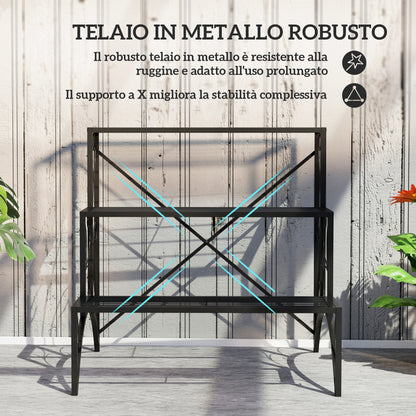 3-Tier Plant Stand, Indoor and Outdoor Plant Stand, Metal Plant Stand, 60x60x60 cm, Black