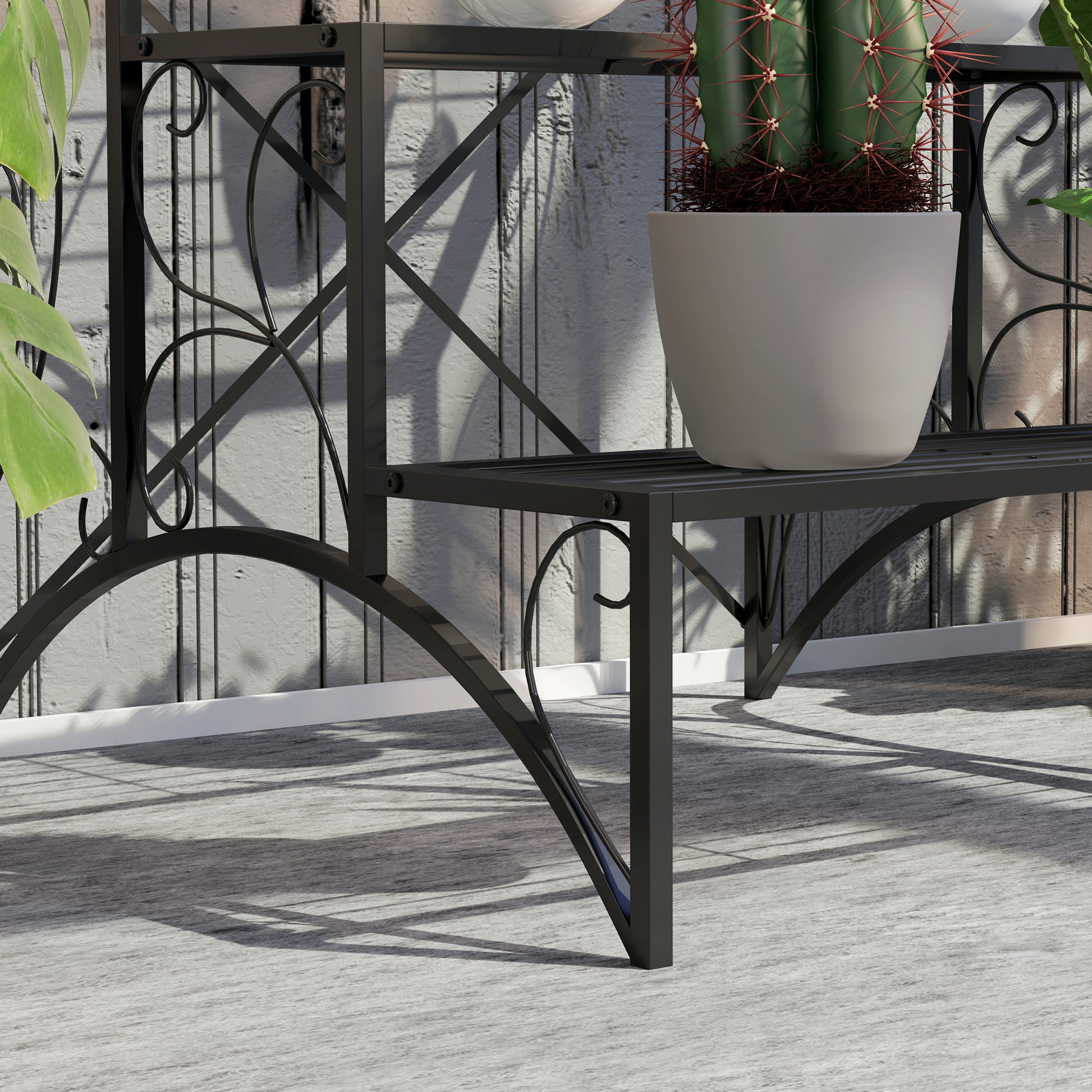 3-Tier Plant Stand, Indoor and Outdoor Plant Stand, Metal Plant Stand, 60x60x60 cm, Black