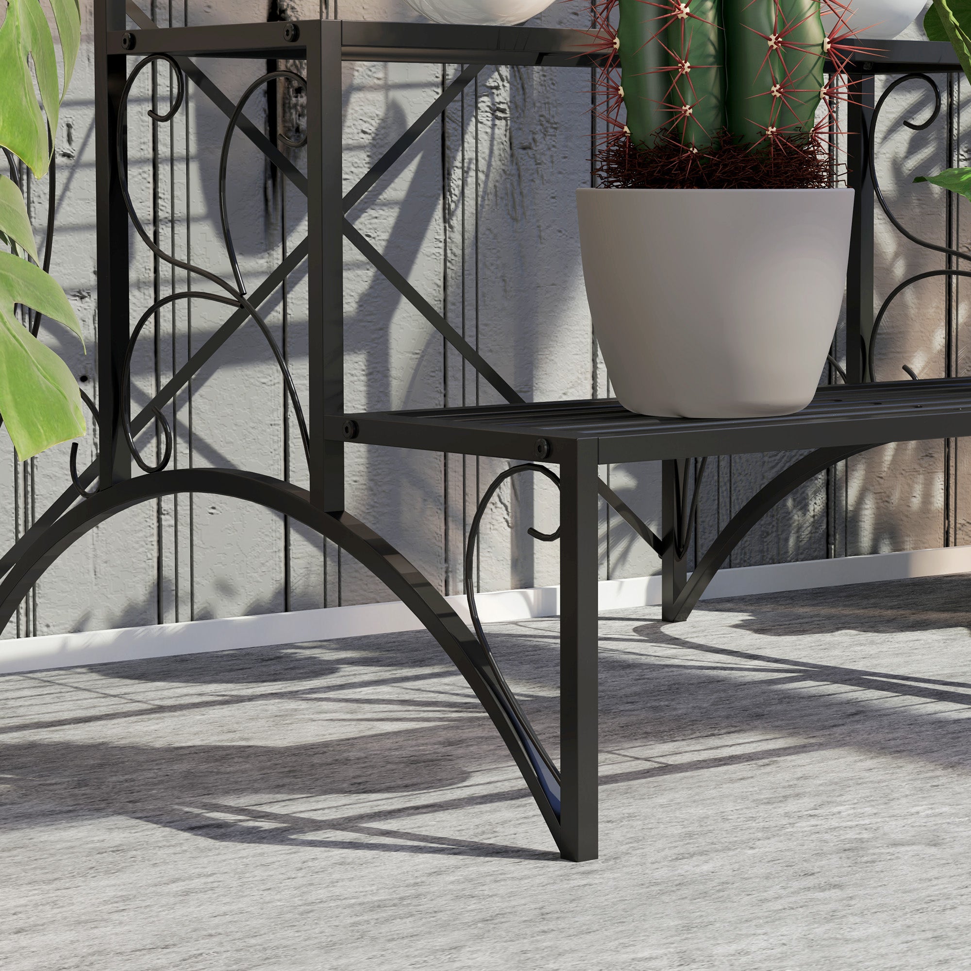 3-Tier Plant Stand, Indoor and Outdoor Plant Stand, Metal Plant Stand, 60x60x60 cm, Black