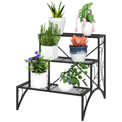 3-Tier Plant Stand, Indoor and Outdoor Plant Stand, Metal Plant Stand, 60x60x60 cm, Black