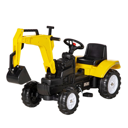 Pedal Tractor for Kids 3+ Years Excavator for Kids with Front Shovel and Horn Load 35kg Outdoor Children's Tractor 107x42x71 cm Yellow