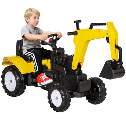 Pedal Tractor for Kids 3+ Years Excavator for Kids with Front Shovel and Horn Load 35kg Outdoor Children's Tractor 107x42x71 cm Yellow