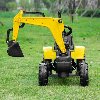 Pedal Tractor for Kids 3+ Years Excavator for Kids with Front Shovel and Horn Load 35kg Outdoor Children's Tractor 107x42x71 cm Yellow