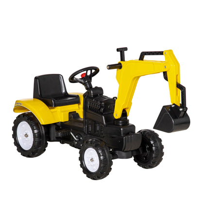 Pedal Tractor for Kids 3+ Years Excavator for Kids with Front Shovel and Horn Load 35kg Outdoor Children's Tractor 107x42x71 cm Yellow