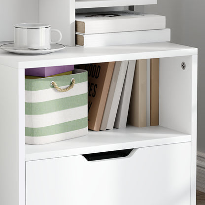 Bedside Table Nightstand with Drawer, Compartment, and Storage Shelves Wood Effect - 45 x 35 x 73 cm White