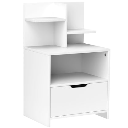 Bedside Table Nightstand with Drawer, Compartment, and Storage Shelves Wood Effect - 45 x 35 x 73 cm White