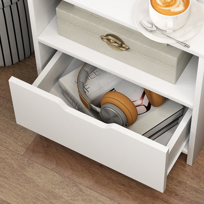 Bedside Table Nightstand with Drawer, Compartment, and Storage Shelves Wood Effect - 45 x 35 x 73 cm White