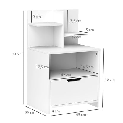 Bedside Table Nightstand with Drawer, Compartment, and Storage Shelves Wood Effect - 45 x 35 x 73 cm White