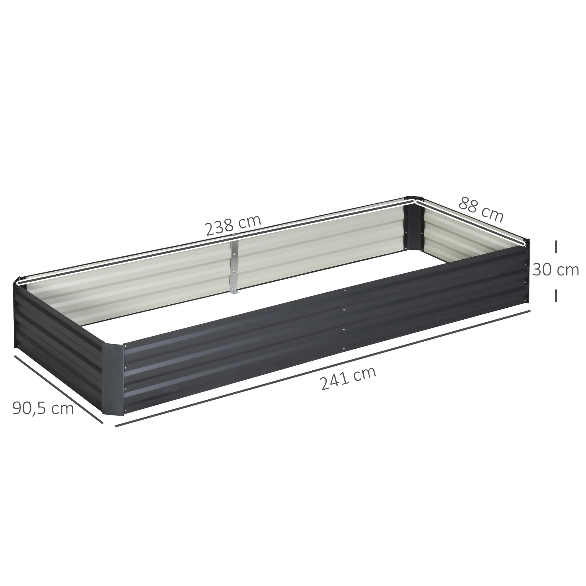 Raised Bed Steel, Plant Bed Cold Frame Garden Bed Planter Box plug-in, Plant Box Planter Pot Vegetable Bed 241x90.5x30cm for Garden Terrace, for Flowers, Plants, Fruit, Vegetables, Grey