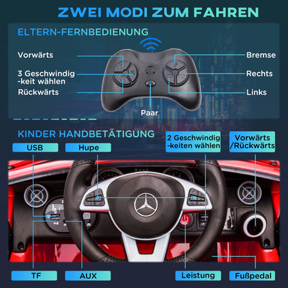 12V Kids Electric Car, Children's Vehicle with 2.4G Remote Control, Electric Vehicle with LED Headlights, Safety Belt, Horn, Music, Mercedes SLC 300 Children's Car for Children from 3 Years, Red