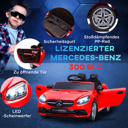 12V Kids Electric Car, Children's Vehicle with 2.4G Remote Control, Electric Vehicle with LED Headlights, Safety Belt, Horn, Music, Mercedes SLC 300 Children's Car for Children from 3 Years, Red