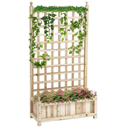 Raised Garden Bed Planter Box with Trellis Flower Box Trellis Arch with Trellis Support for Climbing Plants Garden Wood Natural 64 x 28 x 120 cm