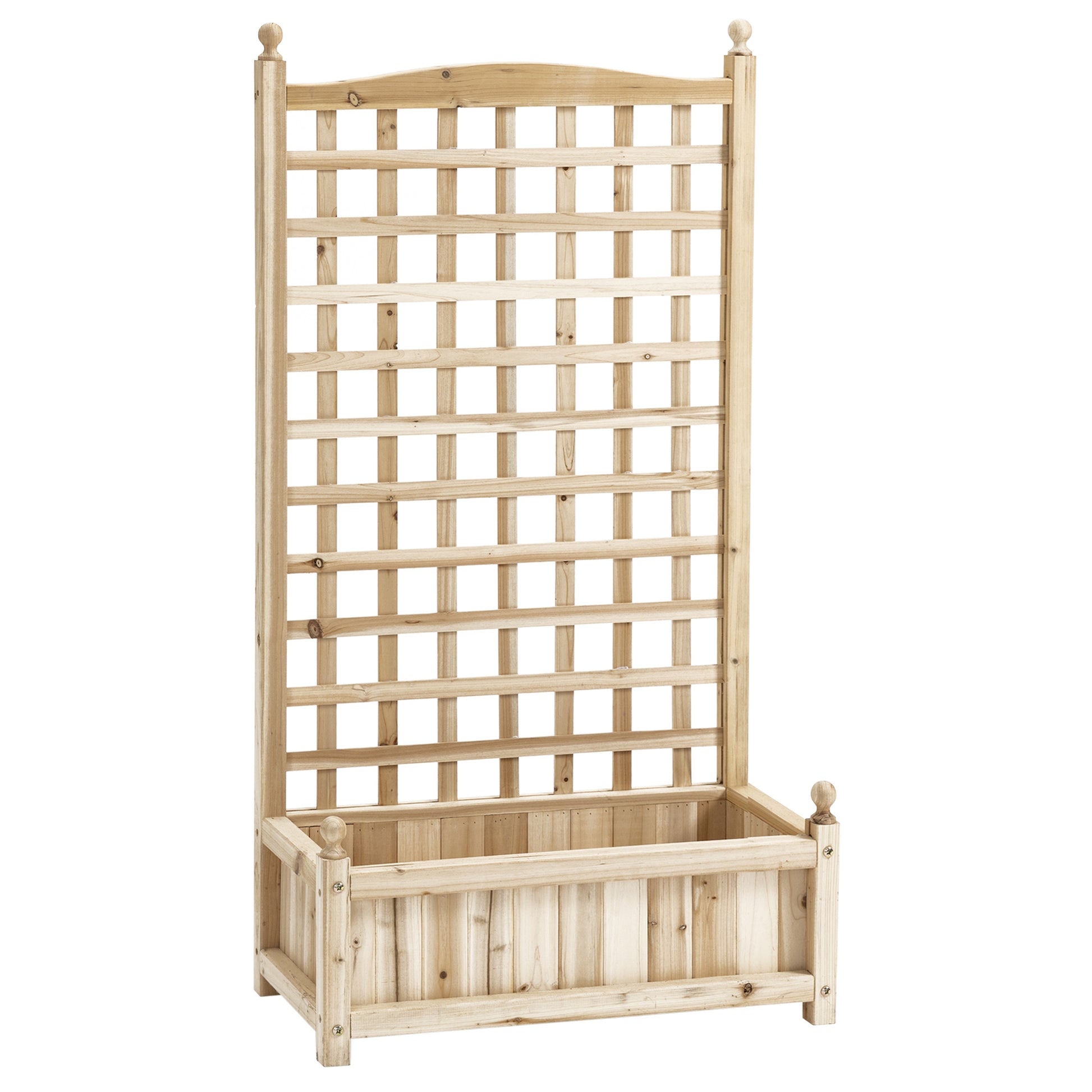 Raised Garden Bed Planter Box with Trellis Flower Box Trellis Arch with Trellis Support for Climbing Plants Garden Wood Natural 64 x 28 x 120 cm