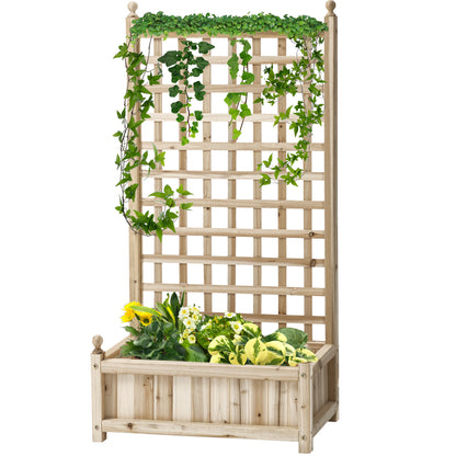 Raised Garden Bed Planter Box with Trellis Flower Box Trellis Arch with Trellis Support for Climbing Plants Garden Wood Natural 64 x 28 x 120 cm