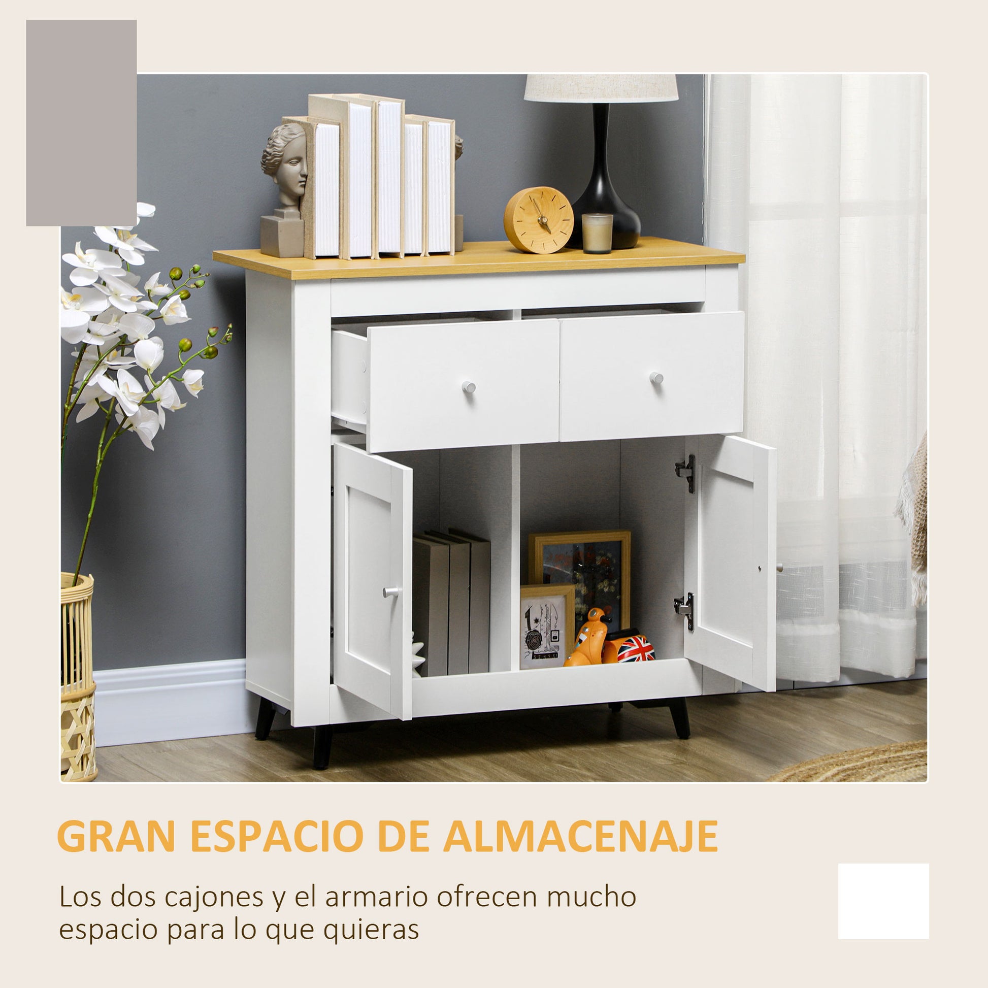 Kitchen Sideboard Buffet Cabinet with Double Doors and 2 Drawers for Living Room Entrance Office 78x35x80 cm White