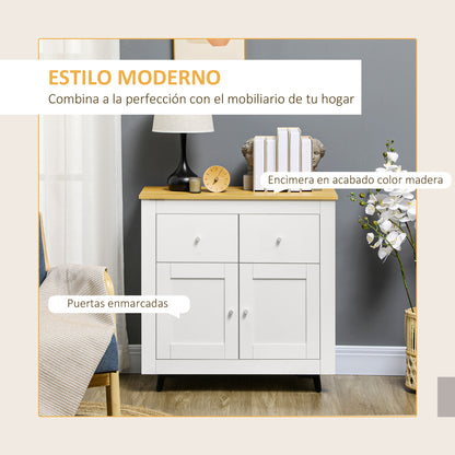 Kitchen Sideboard Buffet Cabinet with Double Doors and 2 Drawers for Living Room Entrance Office 78x35x80 cm White