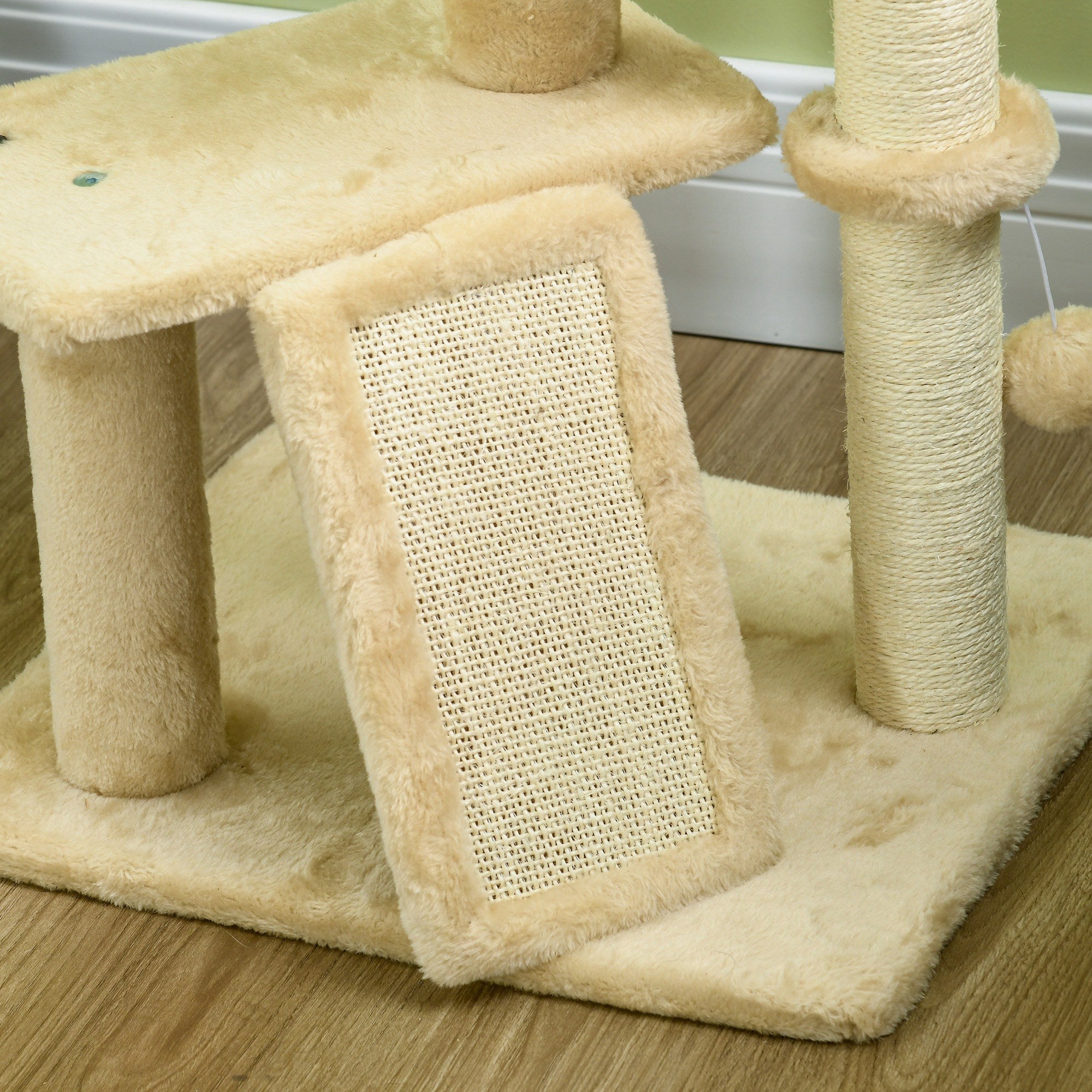 Cat Scratching Post 116 cm Cat Tree with Cat Cave, Cat Bed, Indoor Climbing Tower with Play Ball, Scratching Board, Plush Scratching Furniture for Cats up to 5 kg, Beige