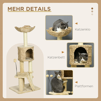Cat Scratching Post 116 cm Cat Tree with Cat Cave, Cat Bed, Indoor Climbing Tower with Play Ball, Scratching Board, Plush Scratching Furniture for Cats up to 5 kg, Beige