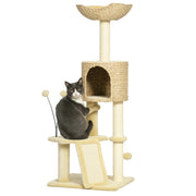 Cat Scratching Post 116 cm Cat Tree with Cat Cave, Cat Bed, Indoor Climbing Tower with Play Ball, Scratching Board, Plush Scratching Furniture for Cats up to 5 kg, Beige