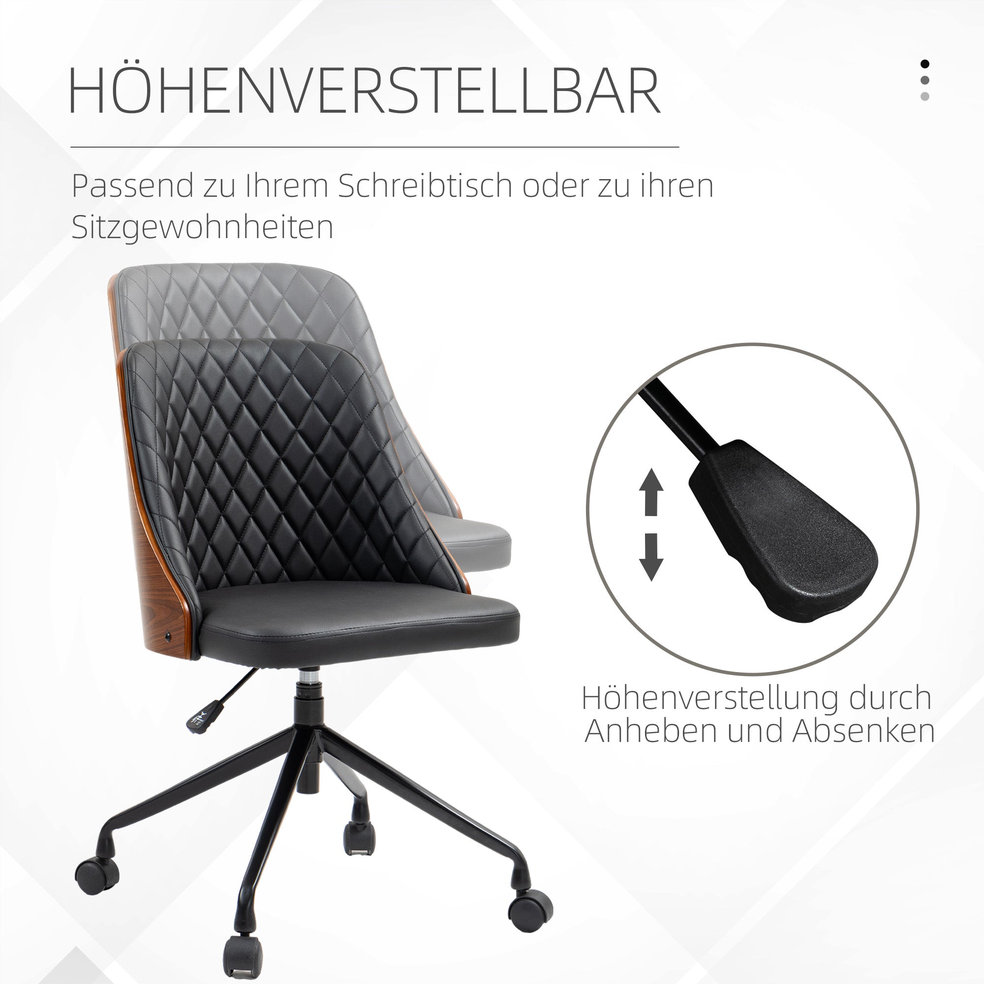Office Chair Desk Chair Swivel Chair Home-Office Chair Adjustable Height Ergonomic 360° Swivel Wheels Foam PU Black 48.5 x 54.5 x 81-87 cm