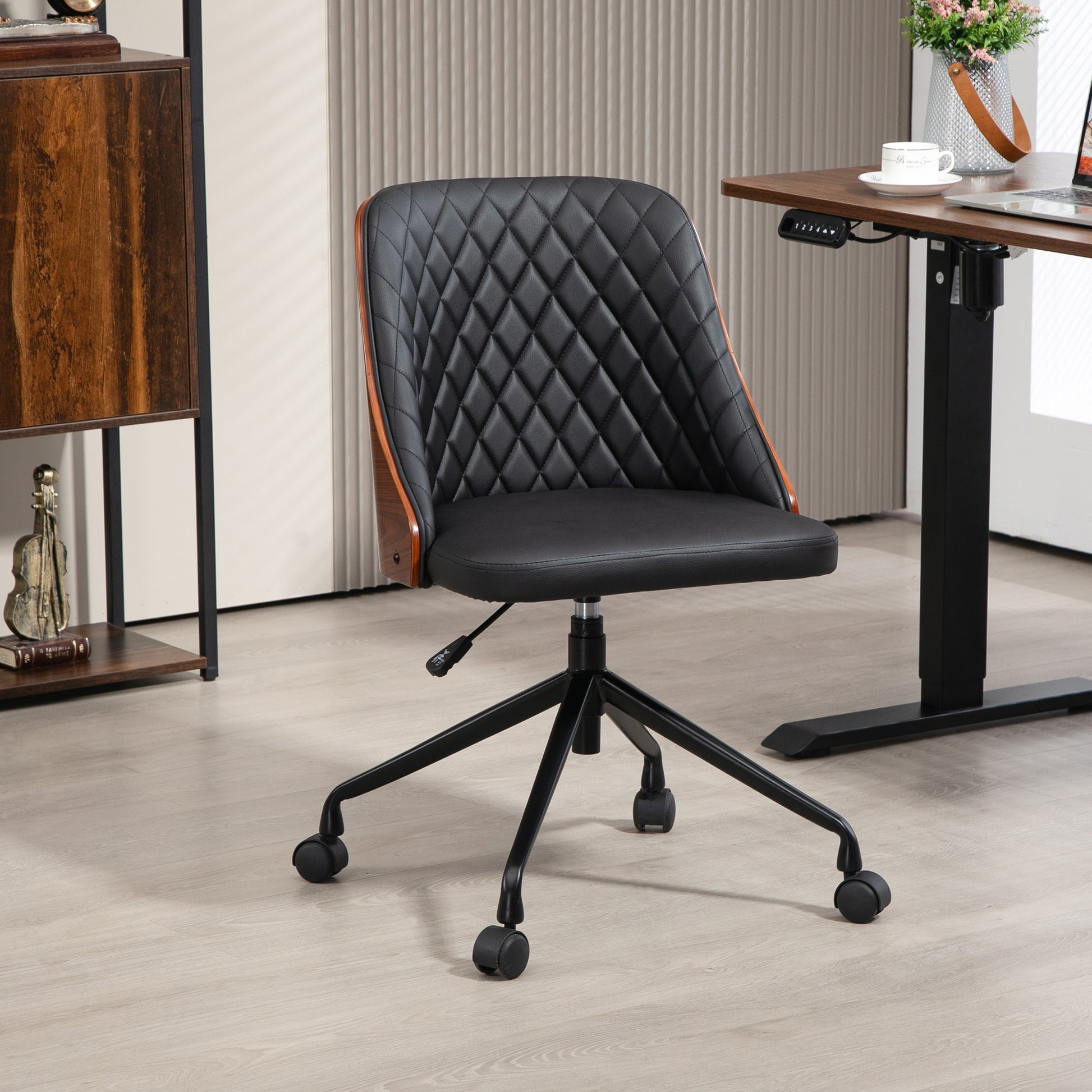 Office Chair Desk Chair Swivel Chair Home-Office Chair Adjustable Height Ergonomic 360° Swivel Wheels Foam PU Black 48.5 x 54.5 x 81-87 cm